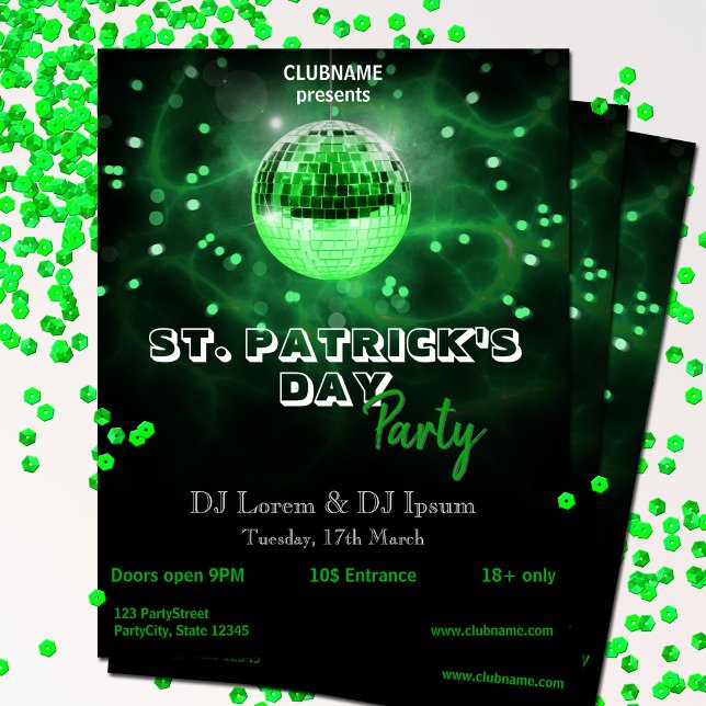 St. Patrick's Day Grön Disco Ball Party Flyer (Skapare uppladdad)