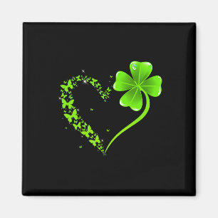 St Patricks Day Grön Fjäril Shamrock Hjarta Kvinna Magnet