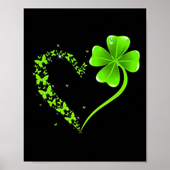 St Patricks Day Grön Fjäril Shamrock Hjarta Kvinna Poster (Framsidan)