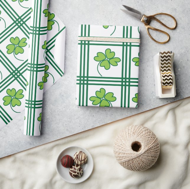 St Patricks Day Grön Fyrklöver Mönster Presentpapper (Hantverk)