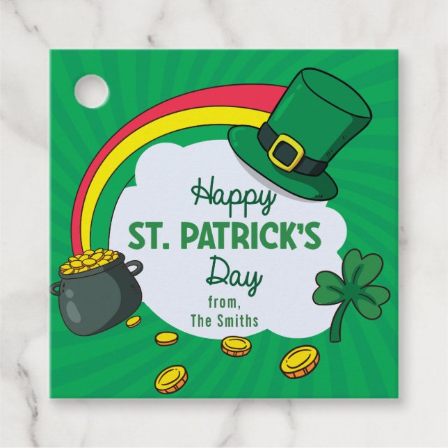 St Patricks Day - Grön Klöver Regnbåge Gåvor Etiketter (Framsida)