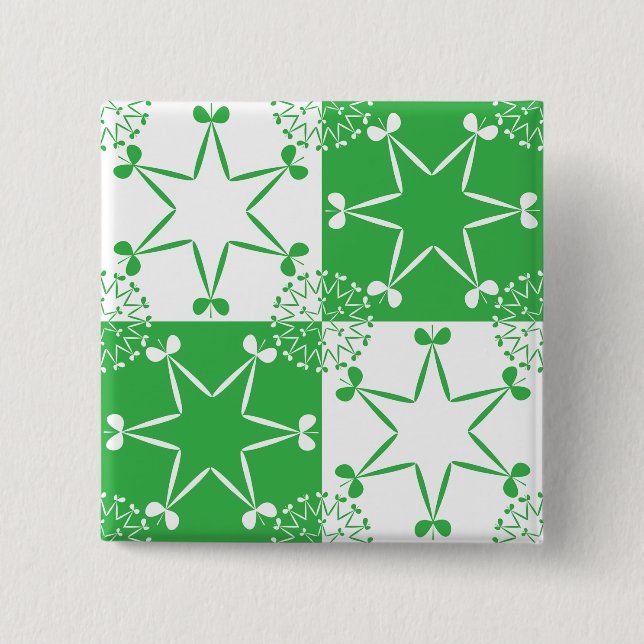 St Patricks Day Grön Klöver Stjärna Geometrisk Knapp (Framsida)