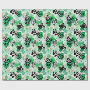 St. Patrick's Day Grön Leopard & Hjärt Shamrock Presentpapper