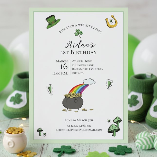 St Patricks Day Grön Regnbåge 1-års Födelsedag Inbjudningar (Irish First Birthday Rainbow Invite. Green Shamrock Pot of Gold St Patrick's Day 1st Birthday Party)