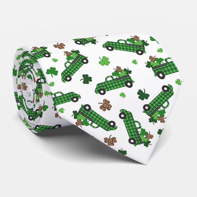 St Patricks Day Grön Rutig Lastbil Klöverblad  Slips (Rullad)
