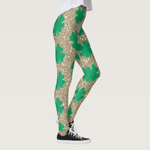 St Patrick's Day Grön Shamrock Blad Guld Glitter Leggings