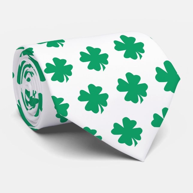 St Patrick's Day Grön Vit Shamrock Gåva Förmån Slips (Rullad)