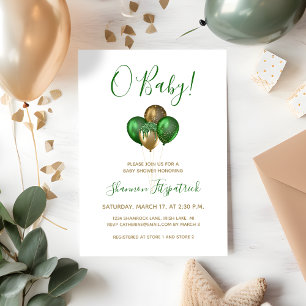 St. Patrick's Day Gröna Ballonger Baby Shower Inbjudningar