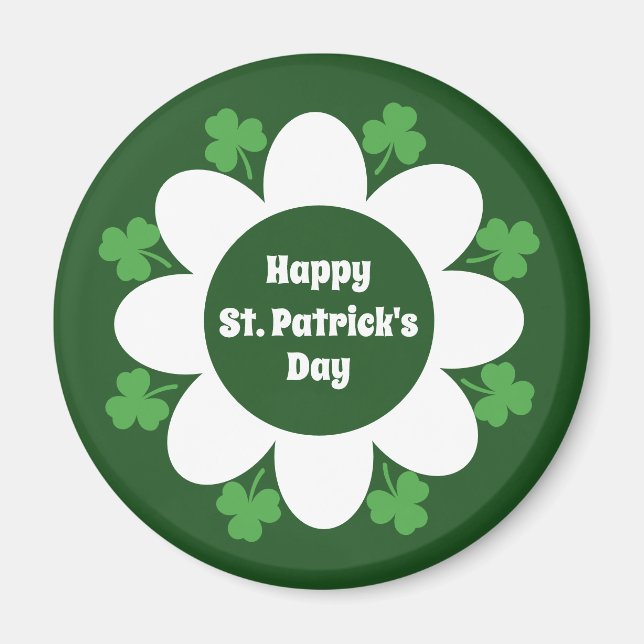 St. Patrick's Day Gröna Klöver och Blommig Design Magnet (Framsidan)