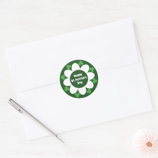 St. Patrick's Day Gröna Klöver och Blommig Design Runt Klistermärke