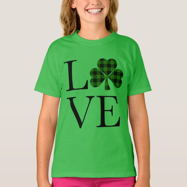 St.Patricks day grönt Black plaid klöver kärlek T Shirt (Framsida)