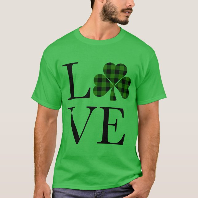 St.Patricks day grönt Black plaid klöver kärlek T Shirt (Framsida)