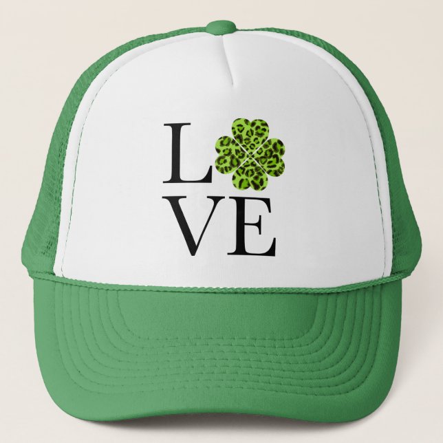 St. Patrick's day | Grönt cheetah shamrock Keps (Framsida)