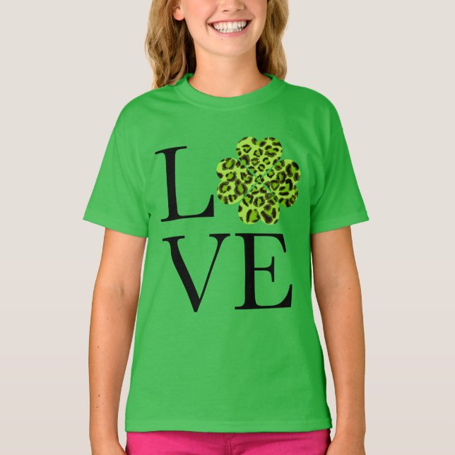 St. Patrick's day | Grönt cheetah shamrock T Shirt (Framsida)