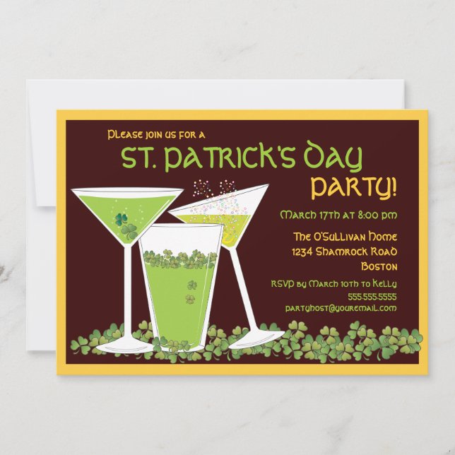 St. Patrick's Day Grönt Cocktails & Beer Inbjudningar (Framsida)