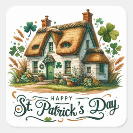 St patricks day Grönt Cottage Klöver Illustration Fyrkantigt Klistermärke