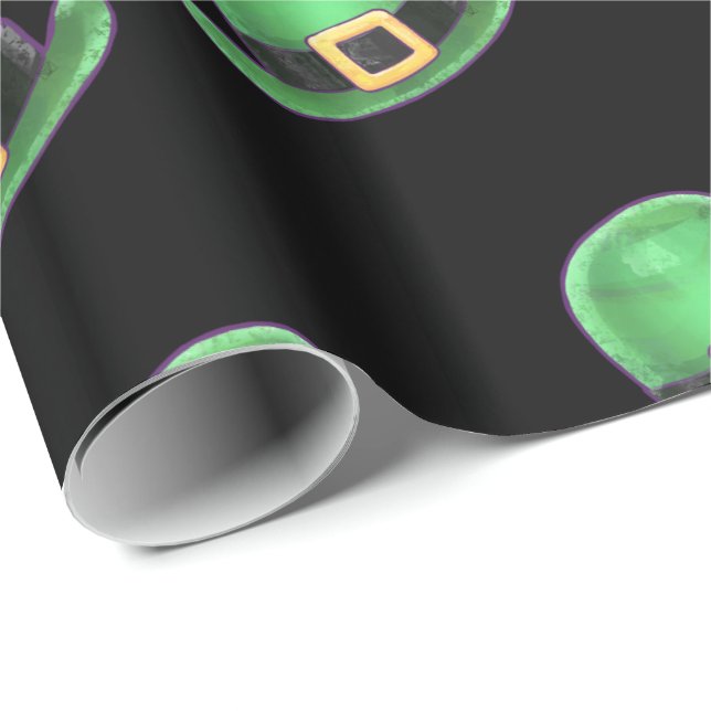 St patrick's day Grönt Derby Hat Mönster på Black Presentpapper (Rullad Hörn)