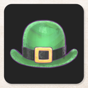 St patricks day Grönt Derby Hat on Black Underlägg Papper Kvadrat