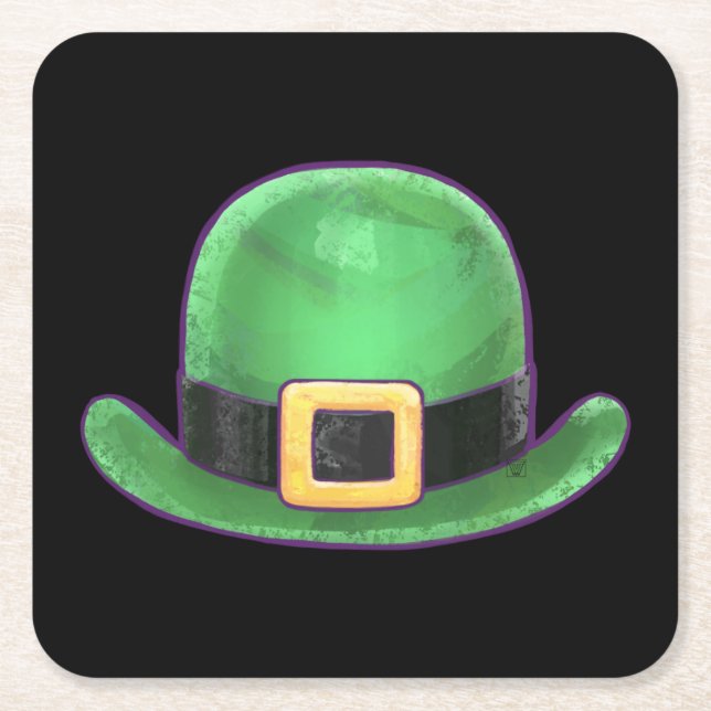 St patricks day Grönt Derby Hat on Black Underlägg Papper Kvadrat (Framsidan)