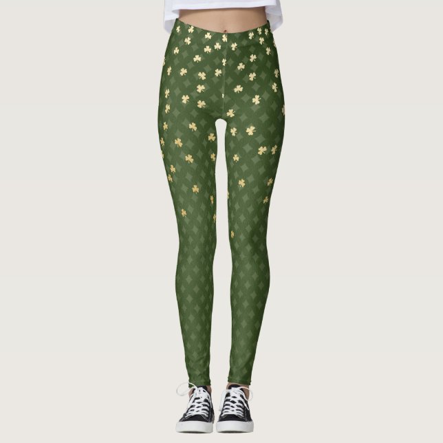 St patrick's day Grönt Diamond Guld Shamrock Leggings (Framsida)