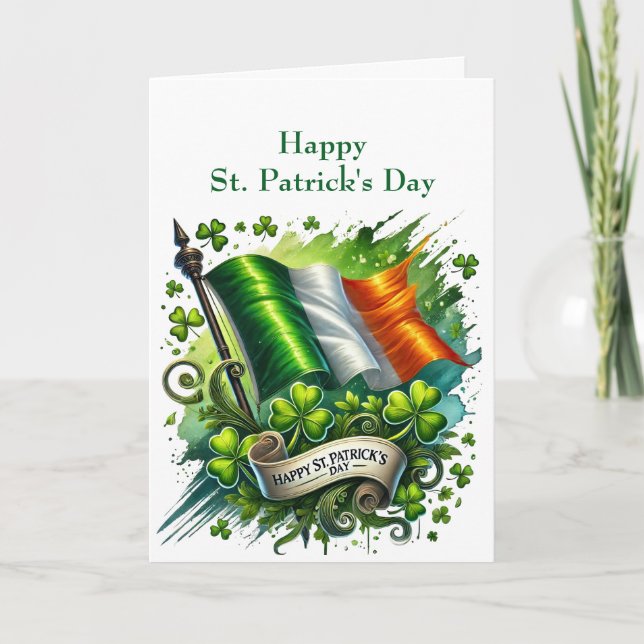 St patricks day Grönt Flagga Shamrock Illustration Helgkort (Framsida)