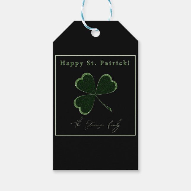 St. Patrick's Day, grönt glitter klöver Presentetikett (Framsidan)