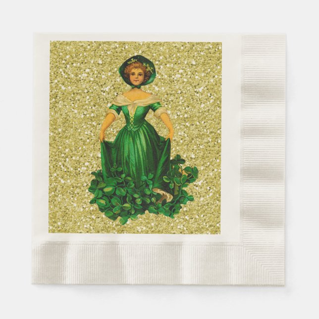St patricks day Grönt Gown Guld Faux Glitter Pappersservett (Framsidan)