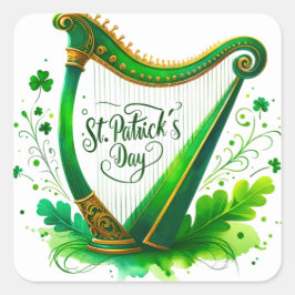 St patricks day Grönt Harp Illustration Fyrkantigt Klistermärke