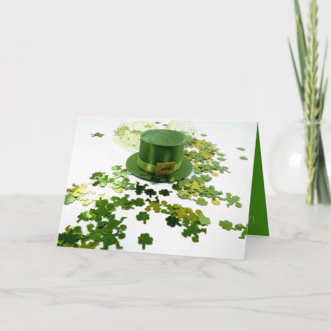 St patricks day Grönt Hat Klöver Confetti Hälsning Kort (Framsida)