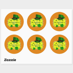 St patricks day Grönt Hat & Shamrocks-Orange Runt Klistermärke