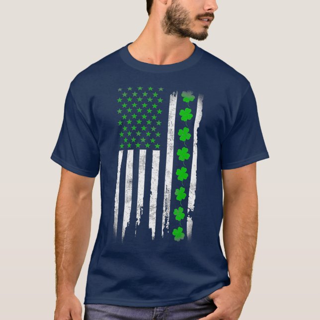 St patricks day Grönt IRISH American Flagga T Shirt (Framsida)