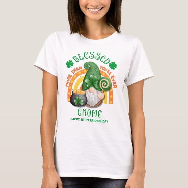 St patricks day Grönt Irish Gnome BLESSED T Shirt (Framsida)