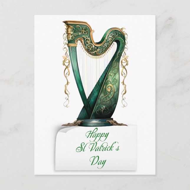 St patrick's day Grönt Irish Harp Helg Vykort (Framsida)
