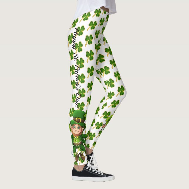 St patrick's day Grönt Klöver på ljusvit Leggings (Höger)