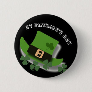 St patricks day Grönt Leprchaun Hat och Shamrock Knapp