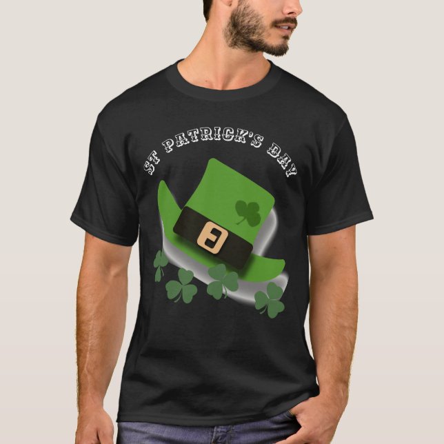 St patricks day Grönt Leprechaun Hat och Shamrock T Shirt (Framsida)