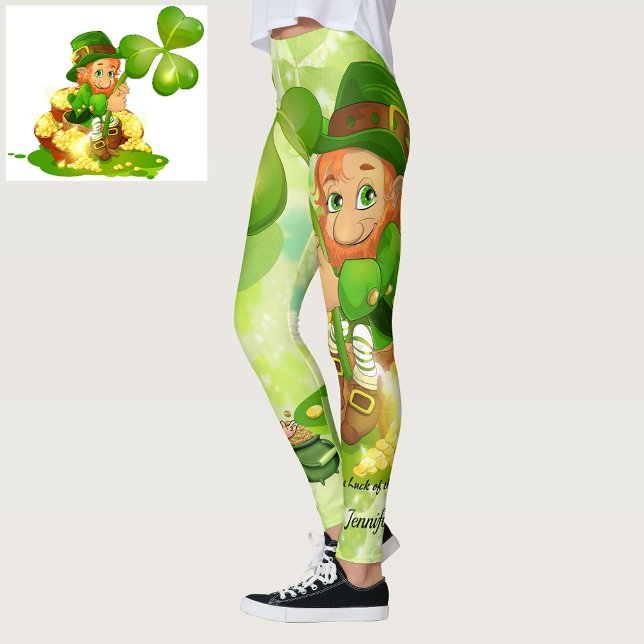 St patrick's day Grönt Leprechaun Personalize Namn Leggings (Skapare uppladdad)