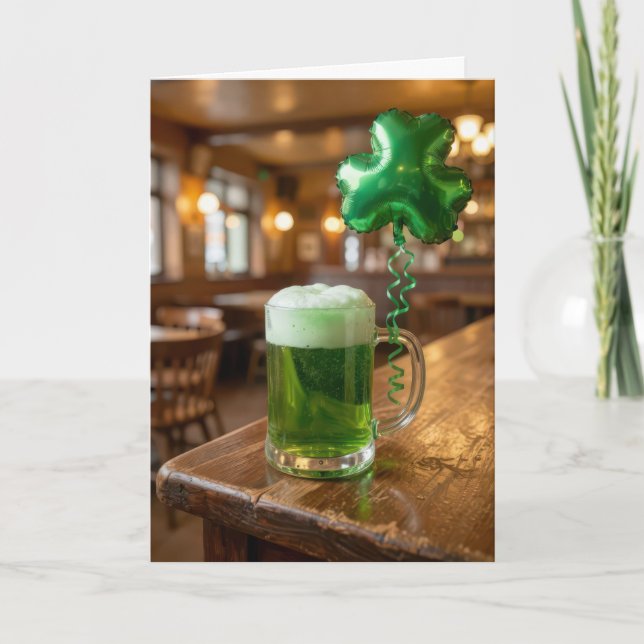St. Patrick's Day Grönt Öl och Ballong Kort (Framsida)