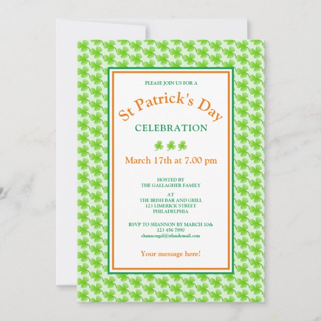 St patrick's day Grönt Orange Shamrock Inbjudningar (Framsida)
