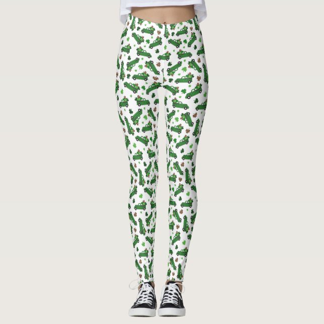 St patricks day Grönt Play Lastbil Klöver Löv Leggings (Framsida)