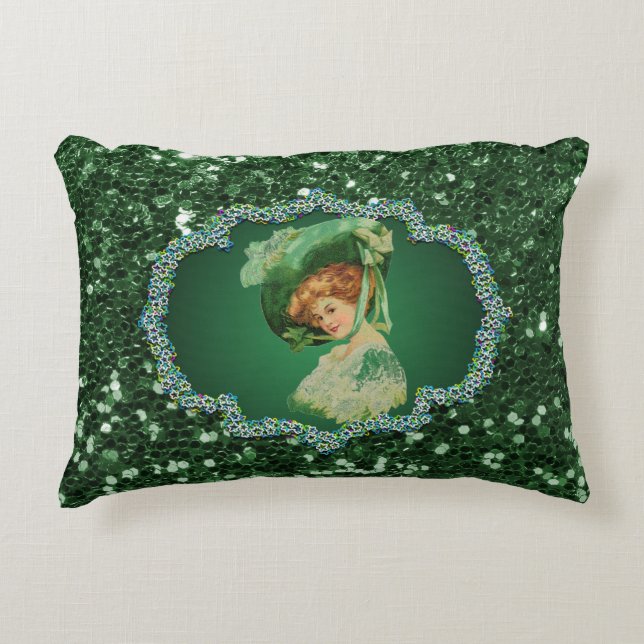 St patricks day Grönt Ram Faux Glitter Prydnadskudde (Framsidan)