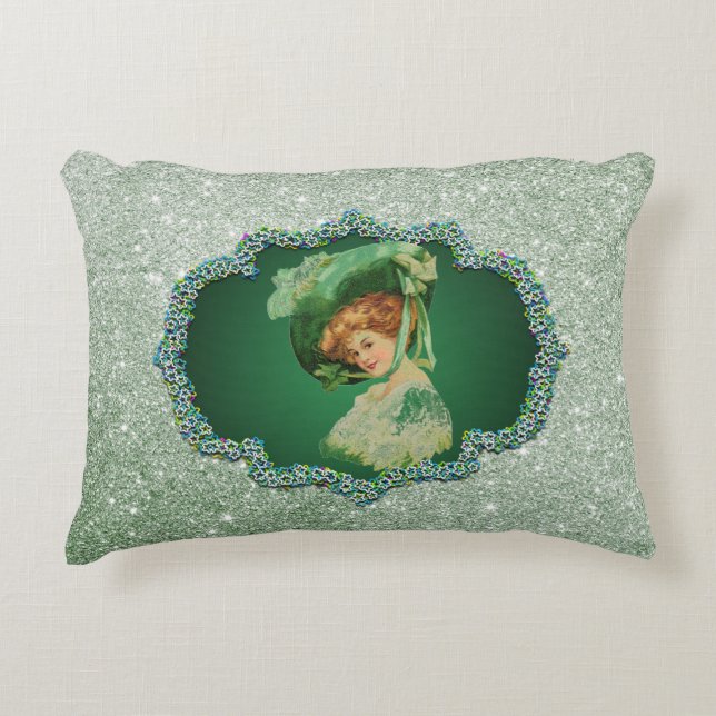 St patricks day Grönt Ram Soft Faux Glitter Prydnadskudde (Framsidan)