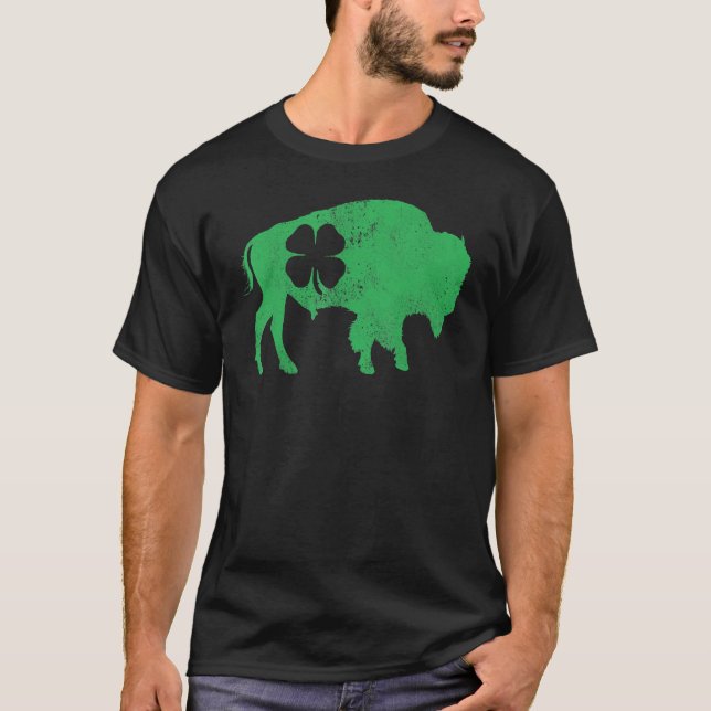 St patrick's day Grönt Shamrock Buffalo Bison Iris T Shirt (Framsida)
