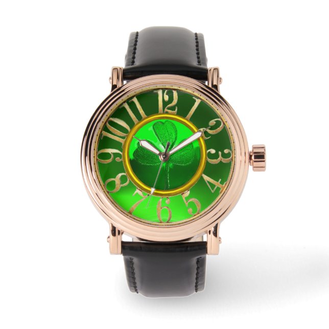 ST PATRICK'S DAY GRÖNT SHAMROCK GEMSTONE JEWEL ARMBANDSUR (Framsida)