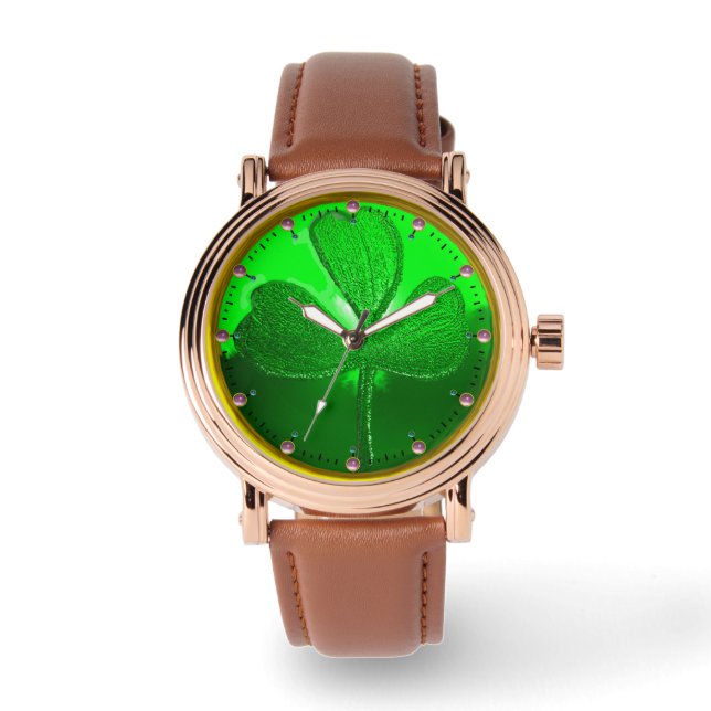 ST PATRICK'S DAY GRÖNT SHAMROCK GEMSTONE JEWEL ARMBANDSUR (Framsida)