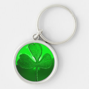 ST PATRICK'S DAY GRÖNT SHAMROCK GEMSTONE JEWEL RUND SILVERFÄRGAD NYCKELRING