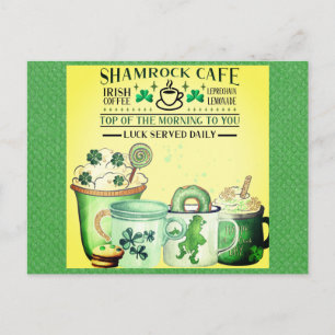 St patricks day Grönt Shamrock Irish Cafe Vykort