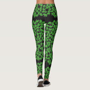 St patricks day Grönt Shamrock Mönster på Black Leggings