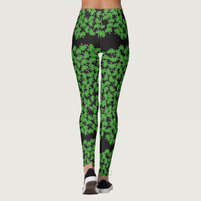 St patricks day Grönt Shamrock Mönster på Black Leggings (Baksida)