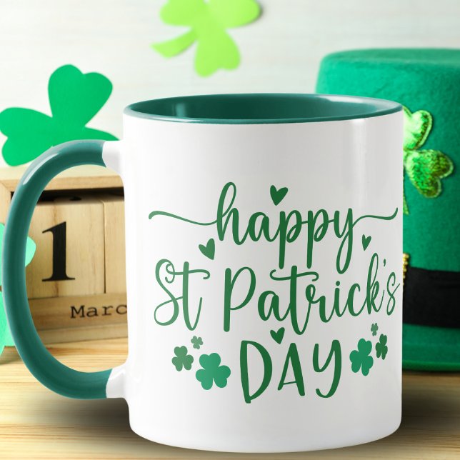 St patrick's day Grönt Shamrocks and Hearts Mugg (Happy St Patrick's Day Green Shamrocks and Hearts Mug)